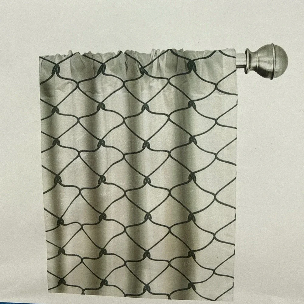 Premium White Black Geometric Knot Microfiber 2-Panel Window Curtains 56x84
